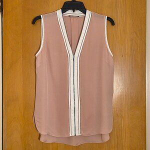 Elie Tahari 100% Silk Sleeveless Blouse Size S Petal Pink Satin Trim Zip Front
